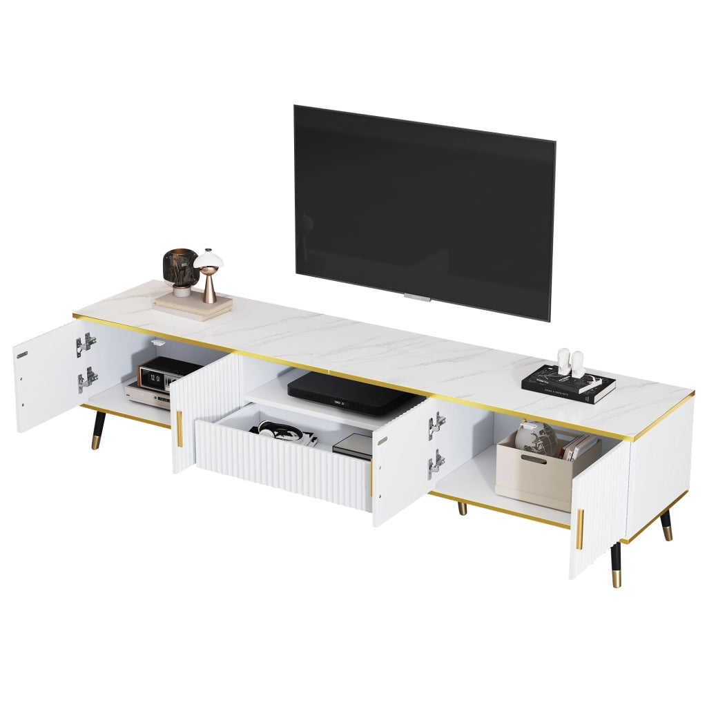 Mobile porta TV con 2 ante e 1 cassetto ripiani regolabili e passacavi per soggiorno in truciolare bianco 200 × 40 × 46 cm