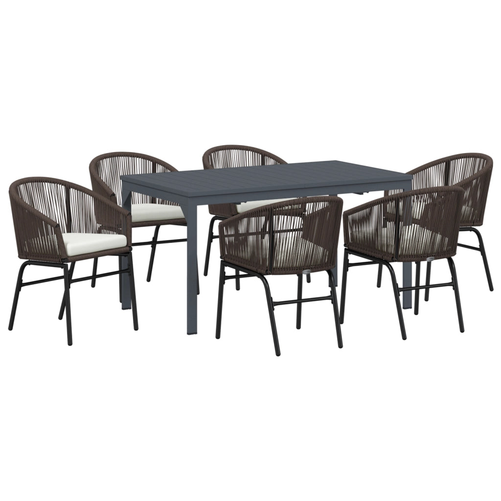 Set da pranzo da giardino con cuscini marroni in rattan polietileno