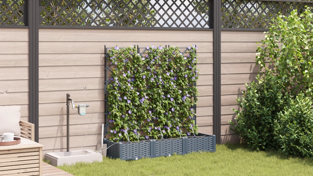 Fioriere da Giardino con Sistema di Irrigazione 3 pcs Grigio chiaro