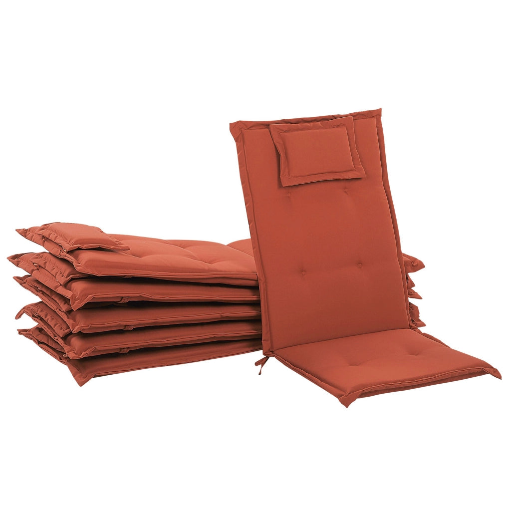 Set di 6 sedie da giardino in legno di acacia cuscino rosso regolabile pieghevole per esterni in stile rustico country