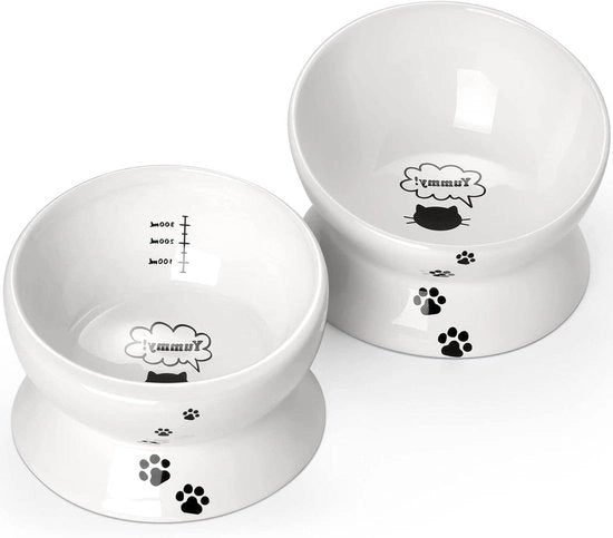 Set di Piatti Elevati con 15° Inclinazione e Piatto Ceramico - Piatti Antiscivolo per Gatti e Piccoli Cani