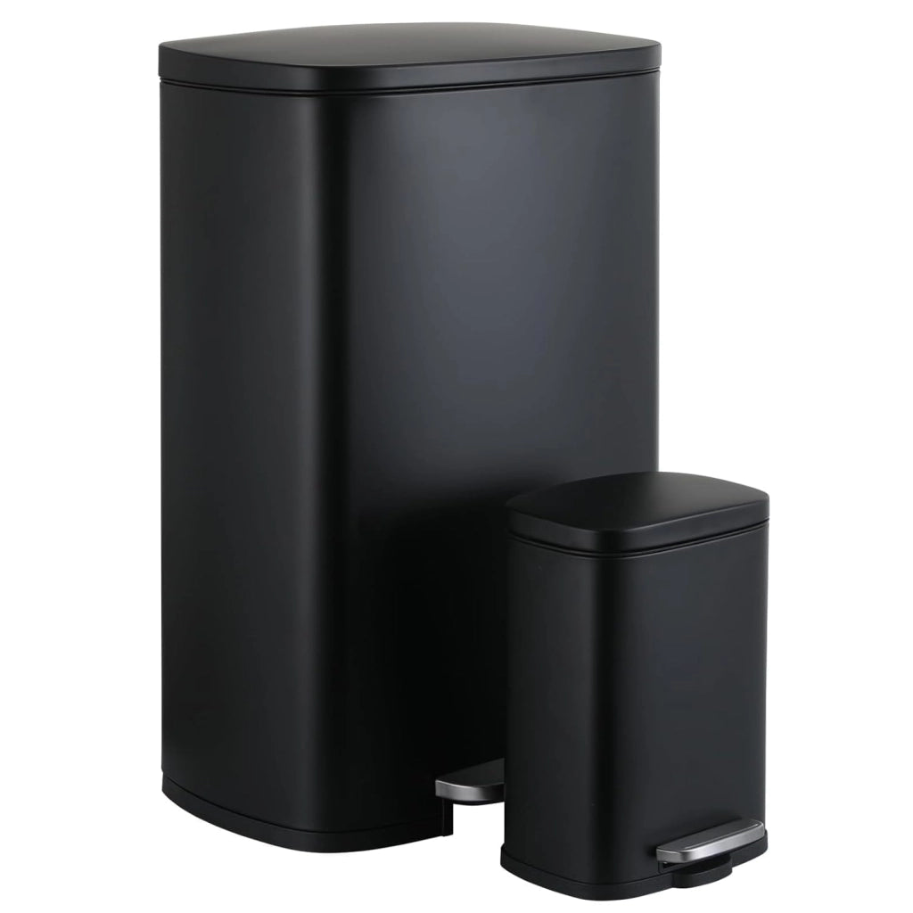 Set Pattumiera Cucina 50l + 5l, Set di Cestino a Pedale in Acciaio, con Chiusura Silenziosa, Secchio Interno, isolare gli odori, Grande Pattumiera, per Ufficio, Casa, Camera, Nero