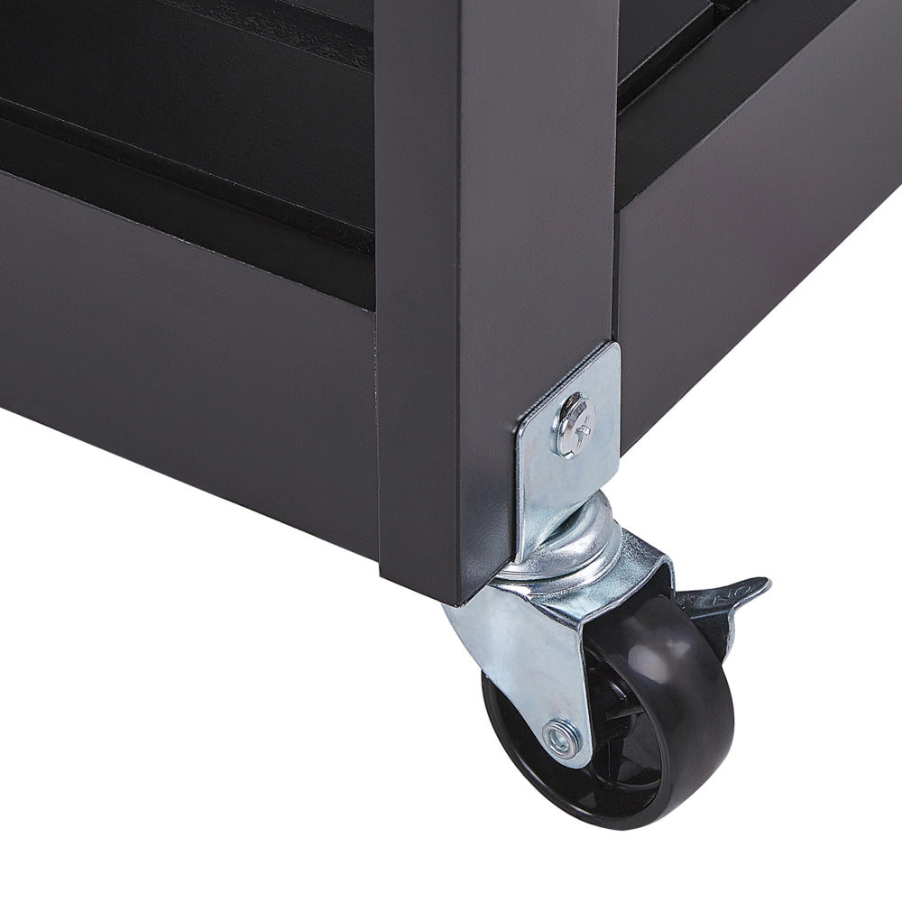 Carrello da cucina in MDF Nero legno di gomma 75 x 43 x 87 cm armadio porta asciugamani 2 ripiani cassetto posate ruote
