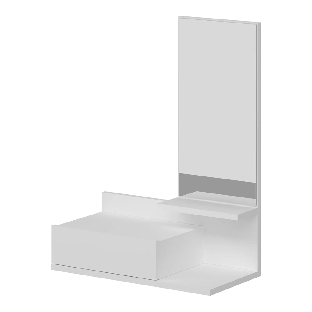 Mensola dal design senza tempo per soggiorno camera da letto mobile contenitore a parete per ingresso con cassetto e specchio bianco 03_0011250