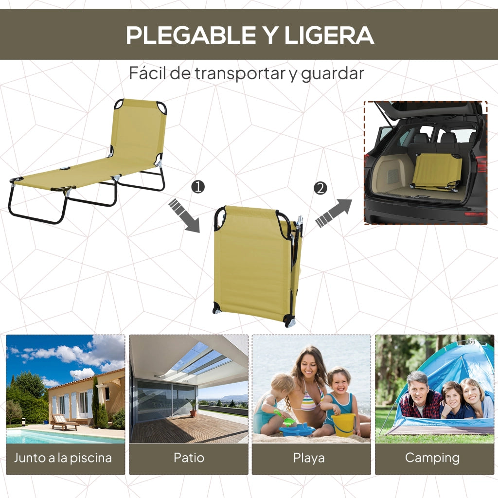 Poltrona Pieghevole Reclinabile a 5 Posizioni ¨C Zephmum ¨C Beige 188x56x28 cm