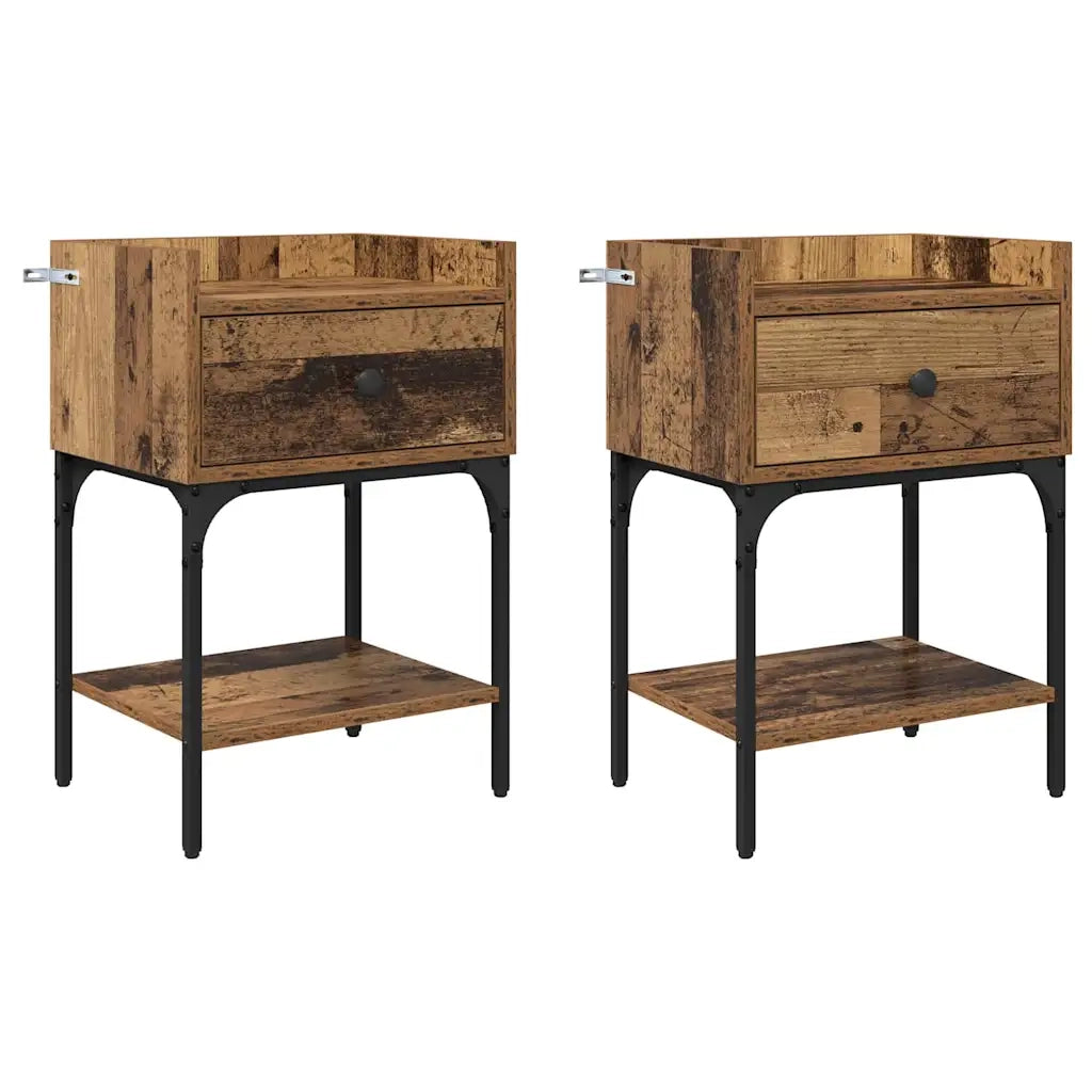 Comodino 2 pz-Set di 2 Tavolino da notte Legno vecchio 40 x 29 x 60 cm Legno multistrato