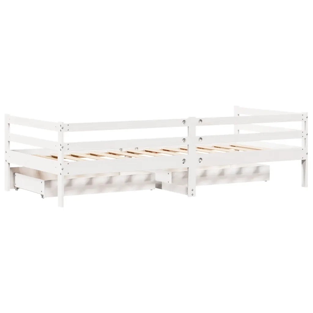 Letto singolo | Letto per adulti | Dormeuse con Cassetti Bianco 90x200 cm Legno Massello di Pino