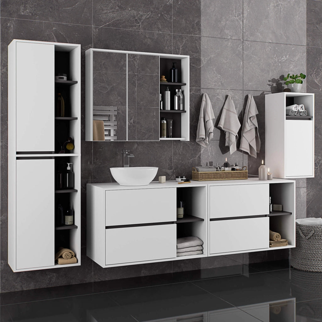 Mobile bagno senza lavabo VAMI sospeso Bianco, Grigio Grafite 90 cm 2 cassetti 90x45,5x60 cm