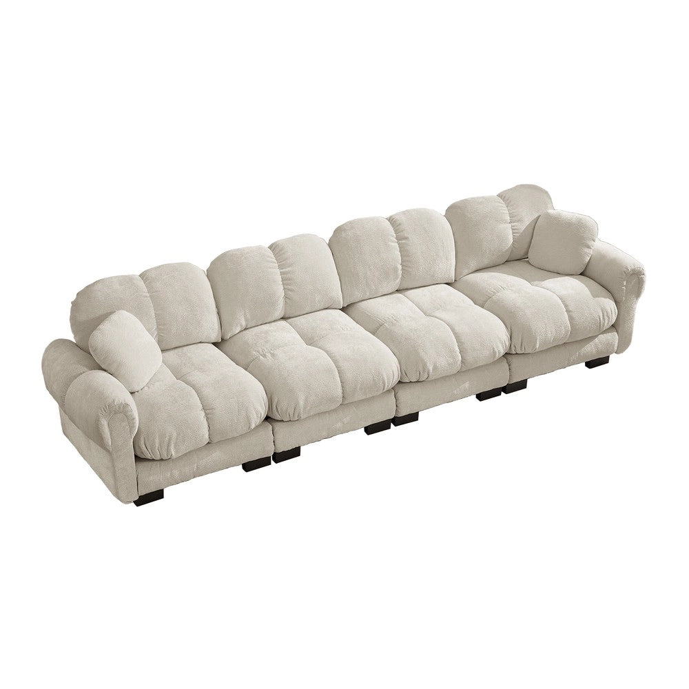 Divano 4 posti ¨C Minimal ¨C tessuto chenille grigio chiaro con braccioli cuscini imbottito