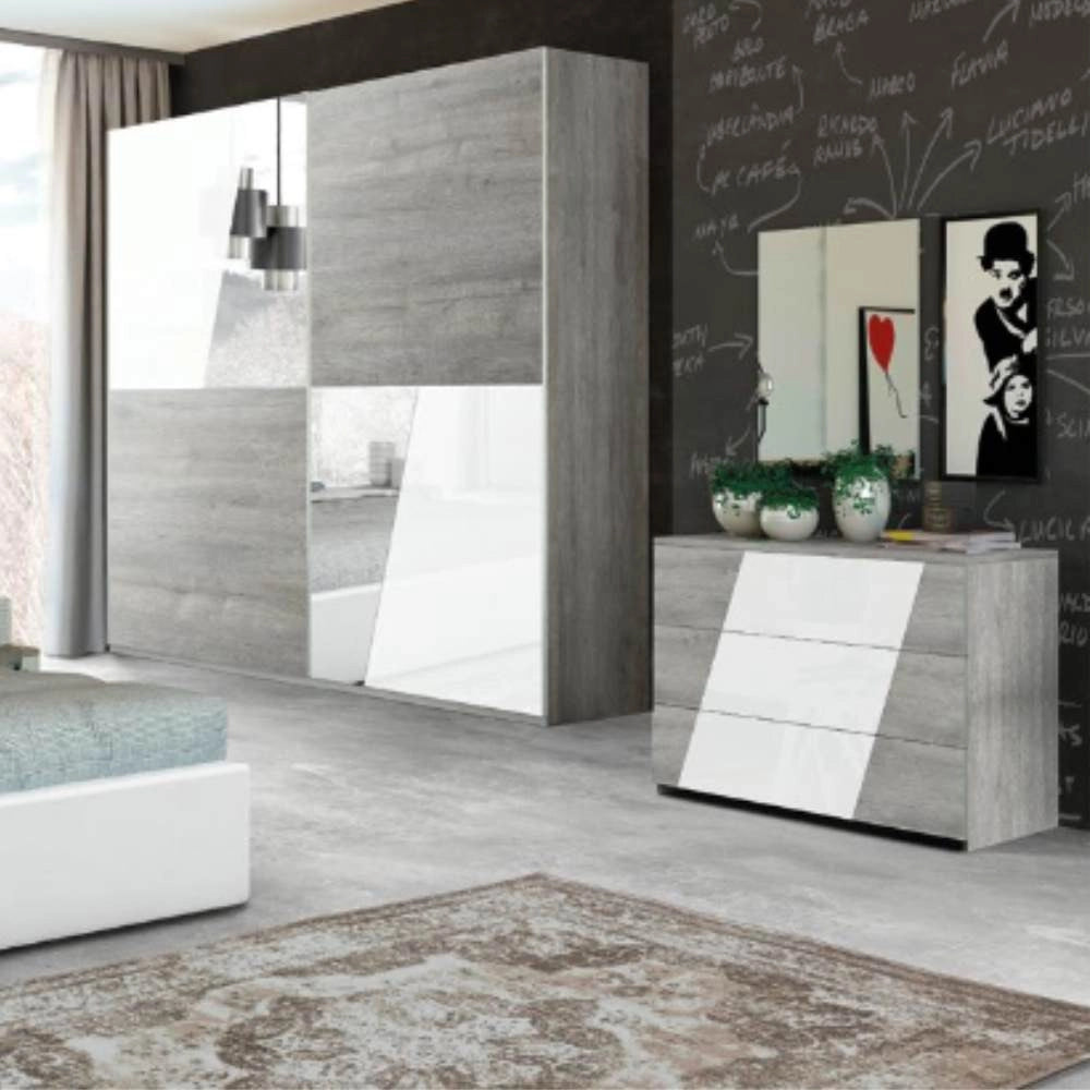 Camera da letto Mania grigio e bianco lucido