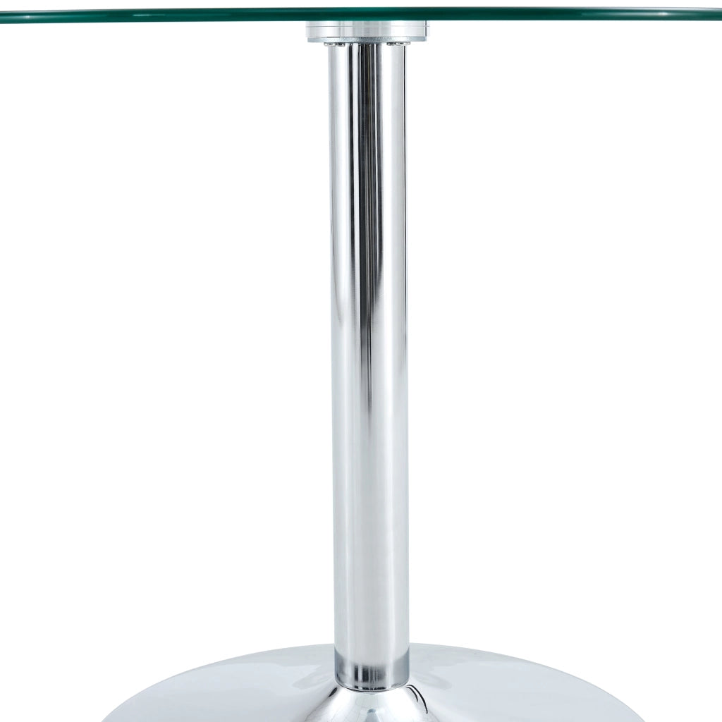 Tavolo da bar rotondo in vetro trasparente Ø 85 cm, altezza 76 cm, struttura in metallo silver