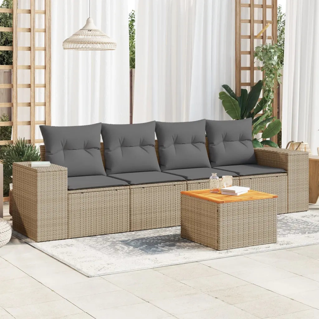 Set Divano da Giardino 5 pz con Cuscini Beige in Polyrattan 3257655