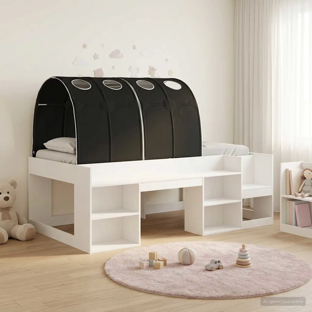 Letto alto per bambini con storage Bianco e Nero 3423598