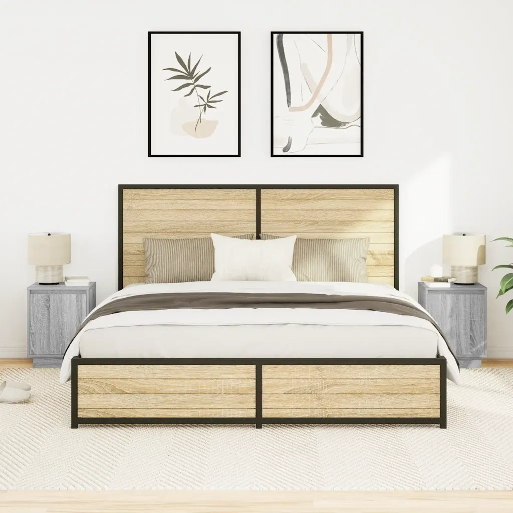 Comodini con Luci a LED 2 pz Grigio Sonoma 38x34x50 cm 861276