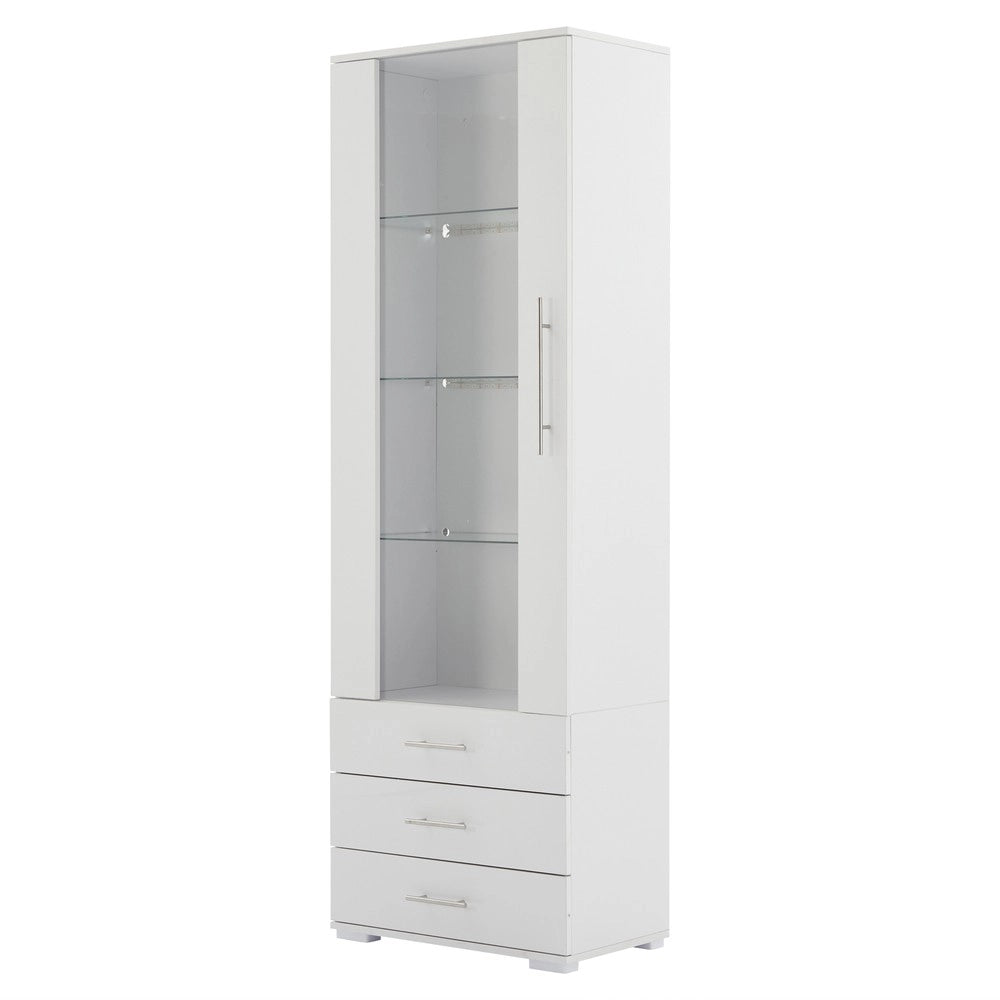 Vetrina Espositiva con LED ¨C MINIMAL ¨C Bianco Lucido, 3 Cassetti, 60x35x180