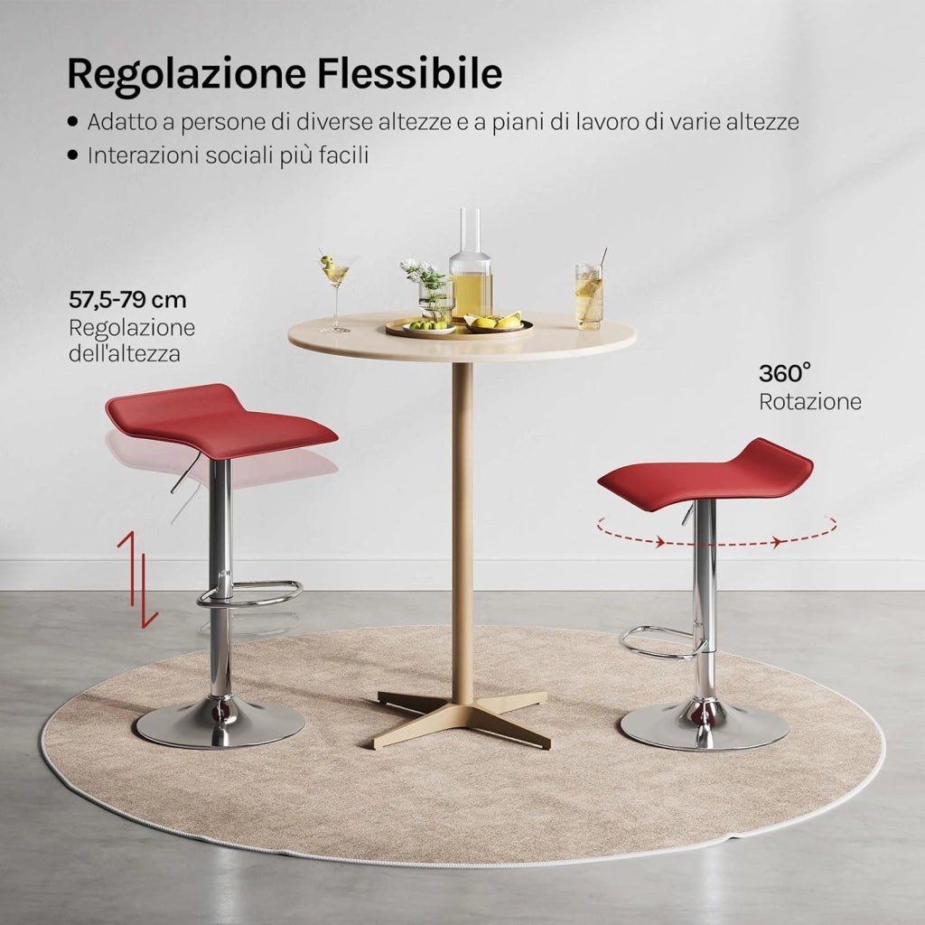 Sgabello da Cucina, Sgabello da Bar Colazione Regolabile in Altezza Girevole a 360°, per Bar, Cucina, Banco, Caffè, PVC+Metallo, con Poggiapiedi, Bordeaux+Argento
