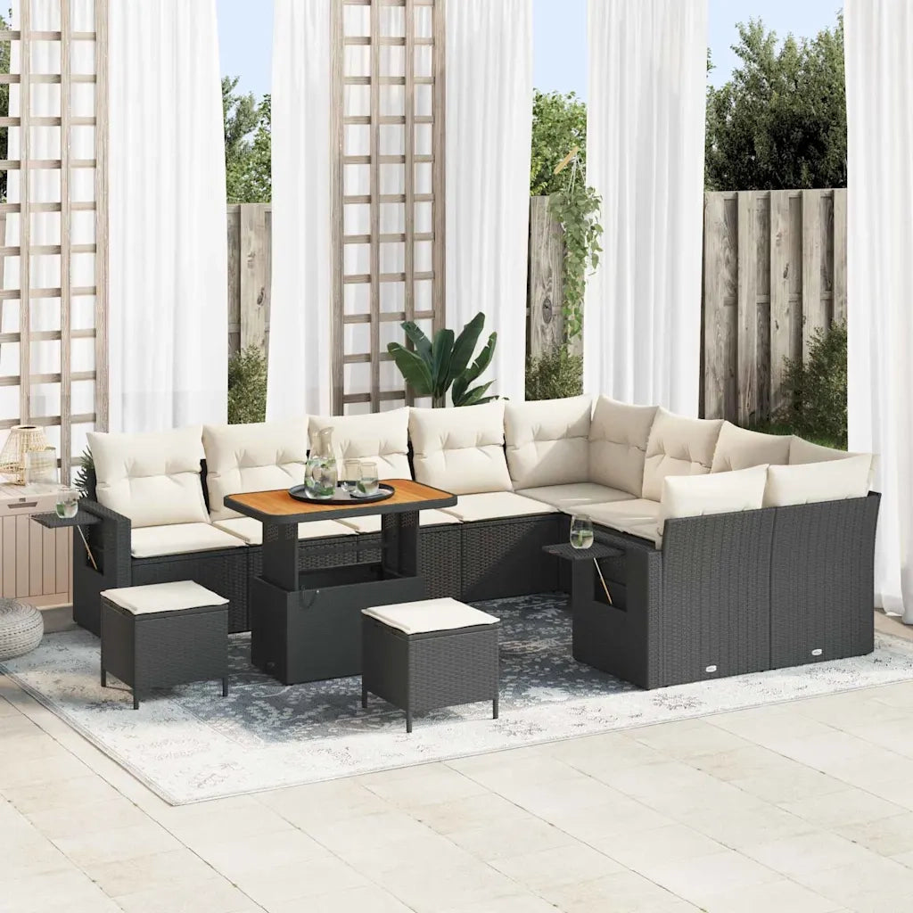 Set Divano da Giardino 12 pcs Nero polyrattan