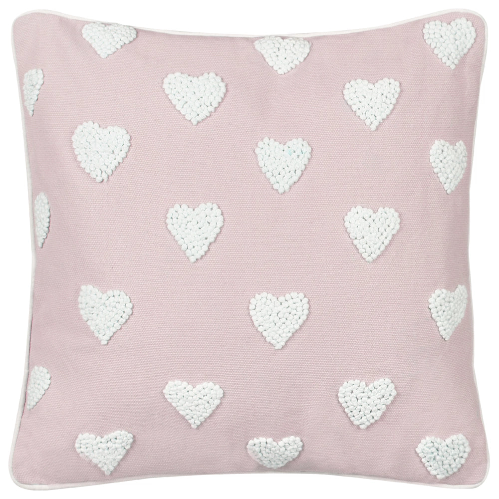 Set di 2 cuscini in cotone ricamati con motivo a cuoricini rosa 45 x 45 cm imbottiti morbidi