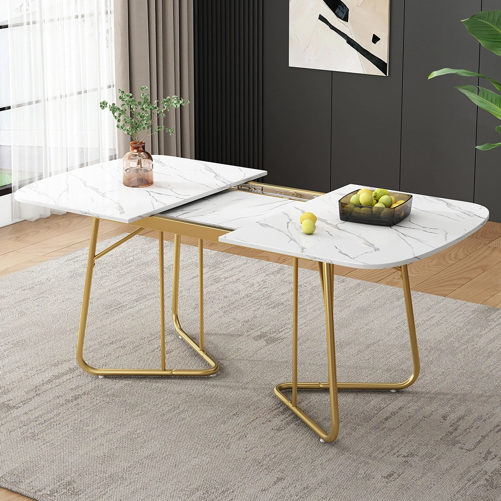 Tavolo da pranzo per 4-6 persone - Xylo - 180x80 cm - Marmo bianco e oro