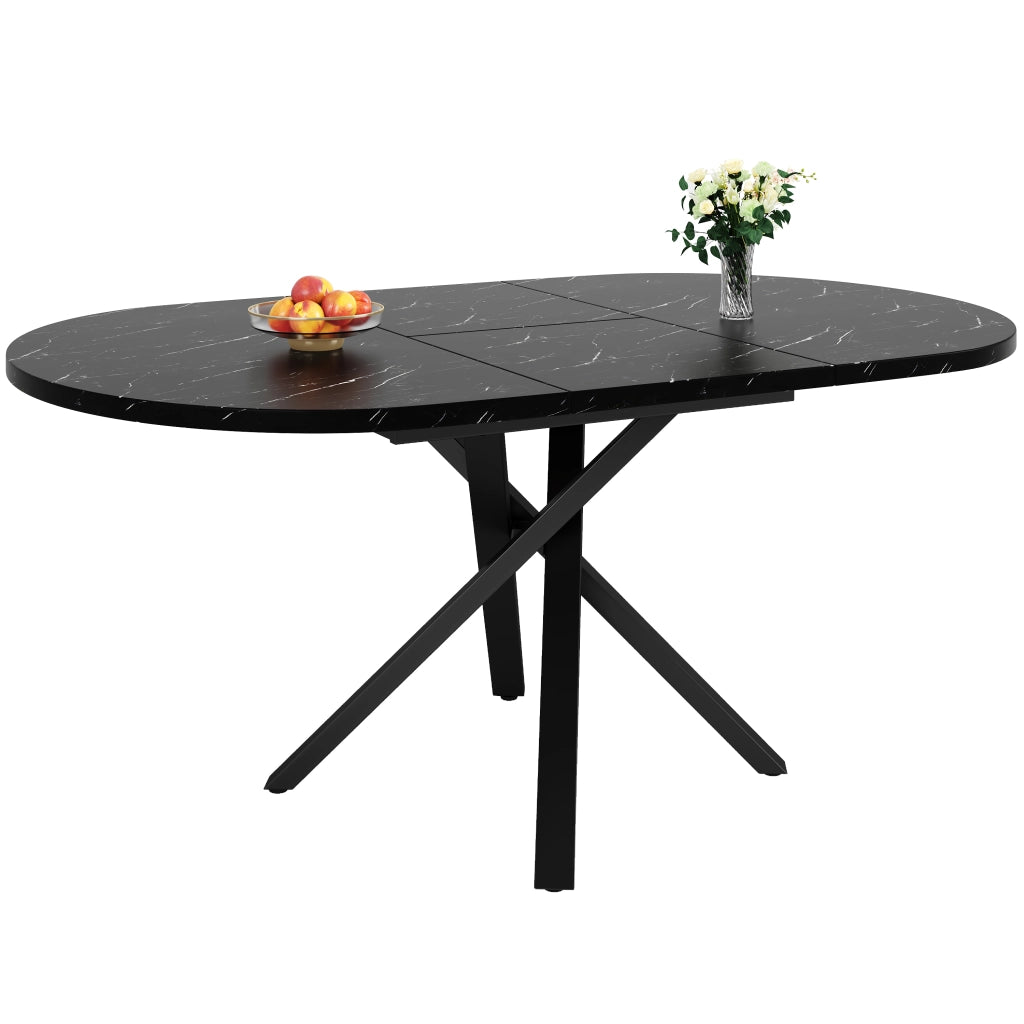 Tavolo Rotondo Allungabile Effetto Marmo ¨C Xylo ¨C Piano 100/140 cm, Telaio Metallo Nero