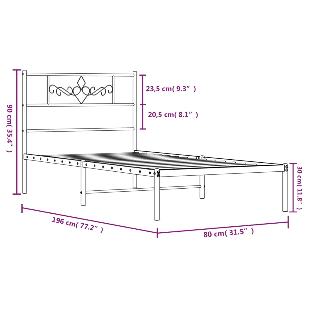 Giroletto senza Materaso con Testiera Metallo Bianco 75x190 cm 355306