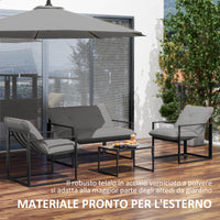 Set 4 Pezzi da Giardino con Divanetto 2 Poltrone e Tavolino in Acciaio, Poliestere e Cotone PP Nero e Grigio