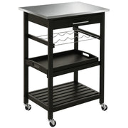 Carrello da Cucina ¨C Xylo ¨C 60x40x85 cm Piano in Acciaio Inox Nero con Ripiani