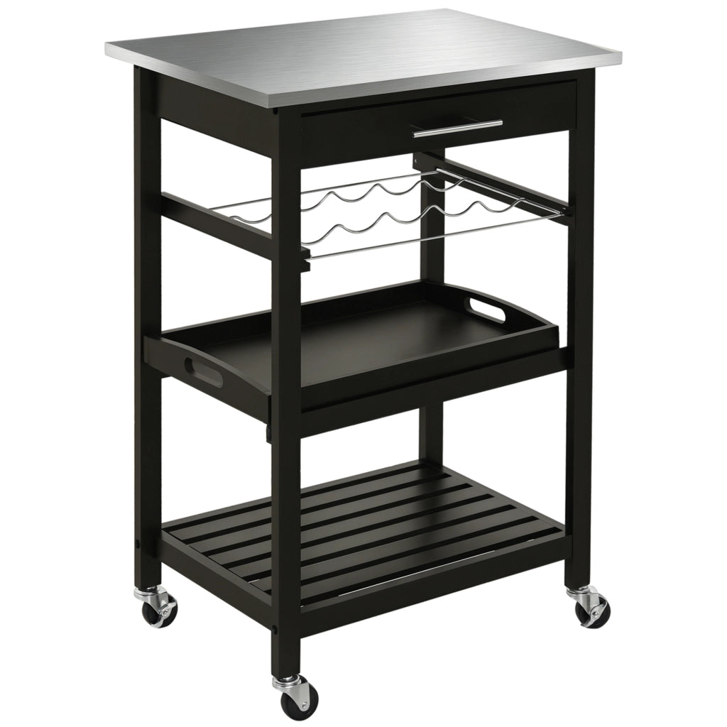 Carrello da Cucina ¨C Xylo ¨C 60x40x85 cm Piano in Acciaio Inox Nero con Ripiani