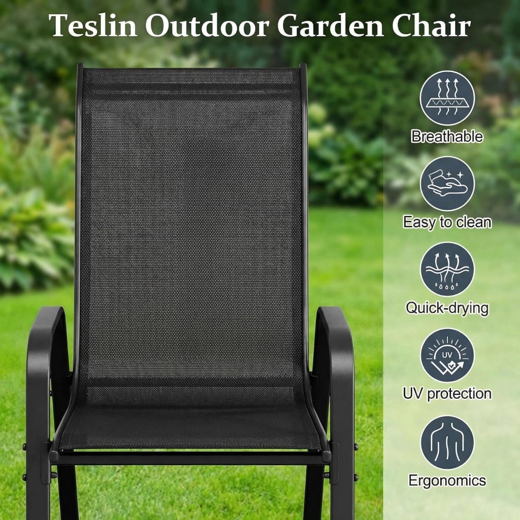 Sedia da giardino impilabile, da campeggio, impilabile, con schienale alto, in acciaio textilene, per giardini, cortili, balconi, ristoranti, 150 kg, portata: 54 x 69 x 93 cm 4pcs