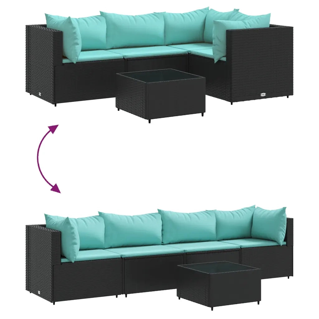 Set Divani da Giardino 5 pz con Cuscini Nero in Polyrattan