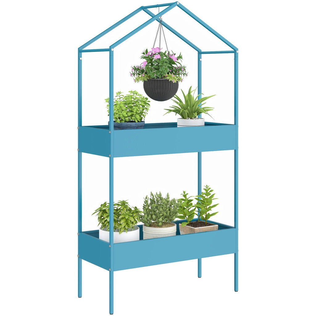 Portapiante 2 Livelli ¨C Zephmum ¨C Blu-Verde, Metallo