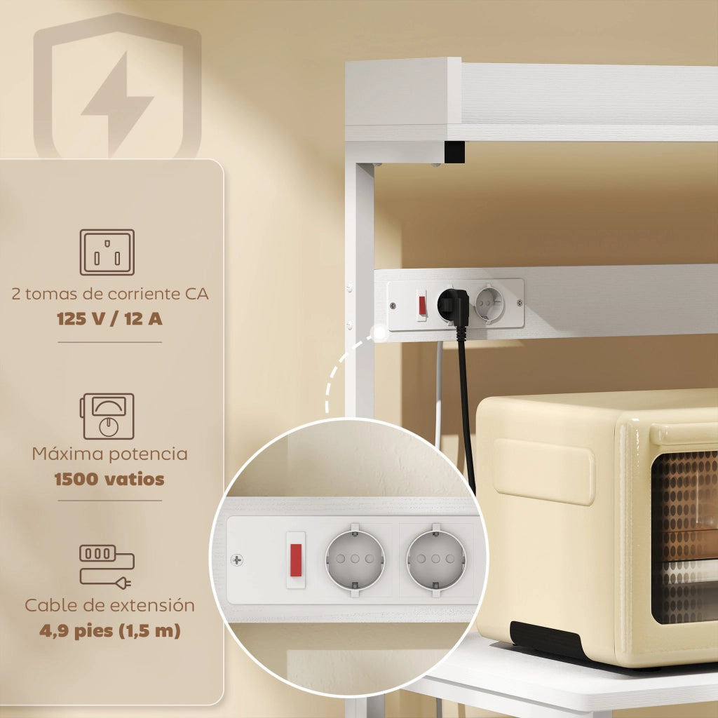 Scaffale da Cucina con Prese Elettriche ¨C zephmum ¨C Bianco 60x42x137 cm