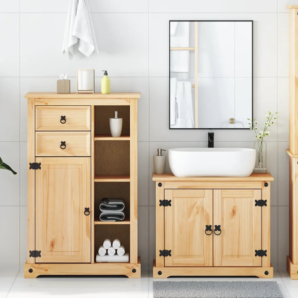 Set Mobili da Bagno 2 pz Corona in Legno Massello di Pino 3334635