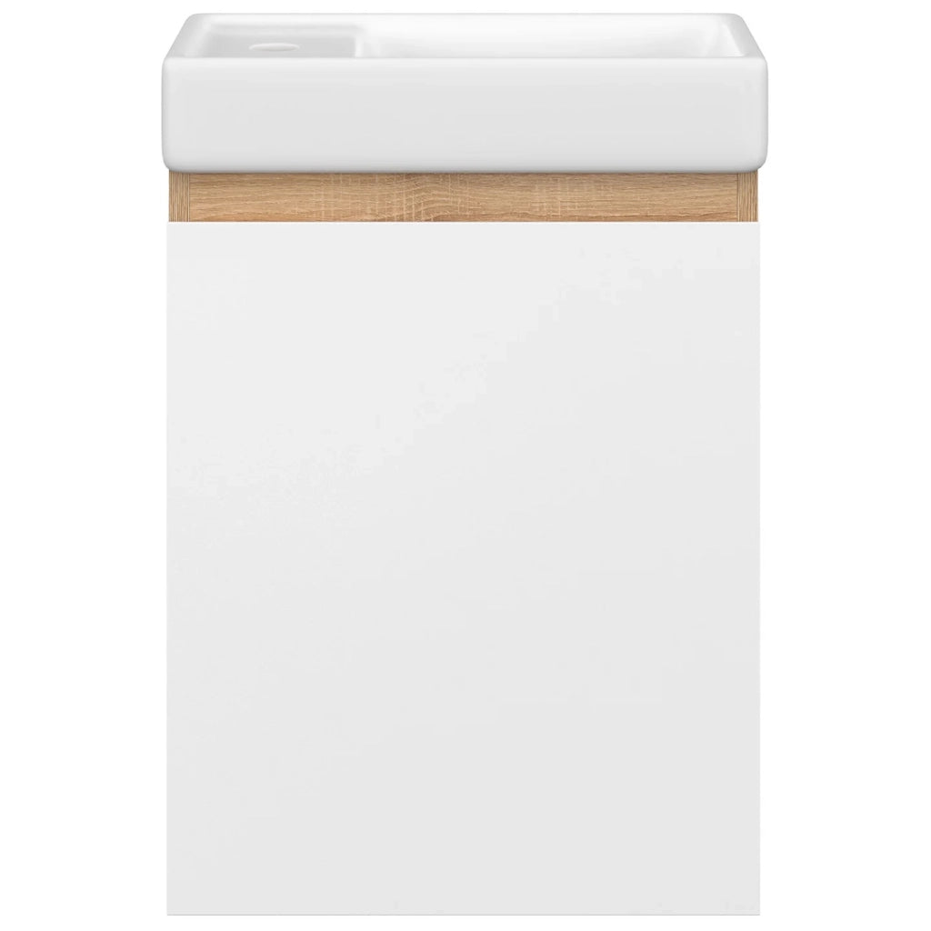 IDMarket - TOMI Mobile lavabo sospeso a 1 anta in faggio e bianco con lavabo in ceramica bianca