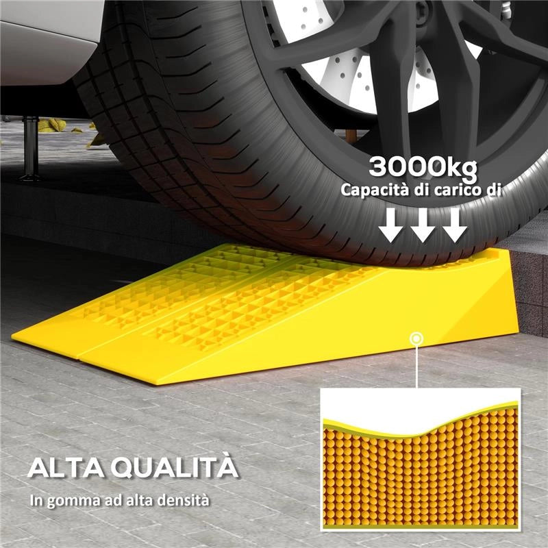 SET 2 RAMPE DI CARICO IN PLASTICA PER AUTO CON CAPACITÓ 3 TONNELLATE E SUPERFICIE ANTISCIVOLO, GIALLO