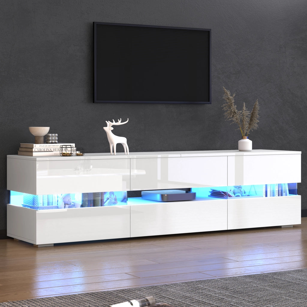 Mobile porta TV con LED 2 ante 1 cassetto e vano aperto per soggiorno in truciolare bianco lucido 160 × 39 × 45 cm