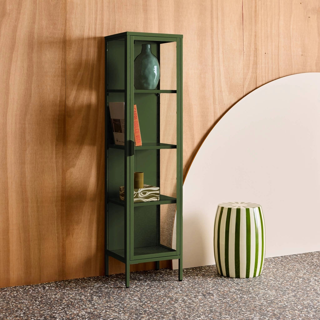 Vetrina in acciaio e vetro temperato con 1 anta, 160cm, verde