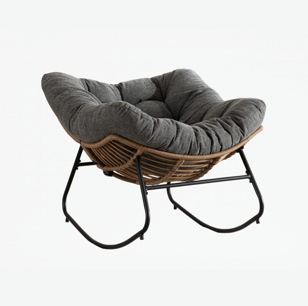 Poltrona a dondolo 91x102.5x77 cm con base a slitta in chenille e metallo nera