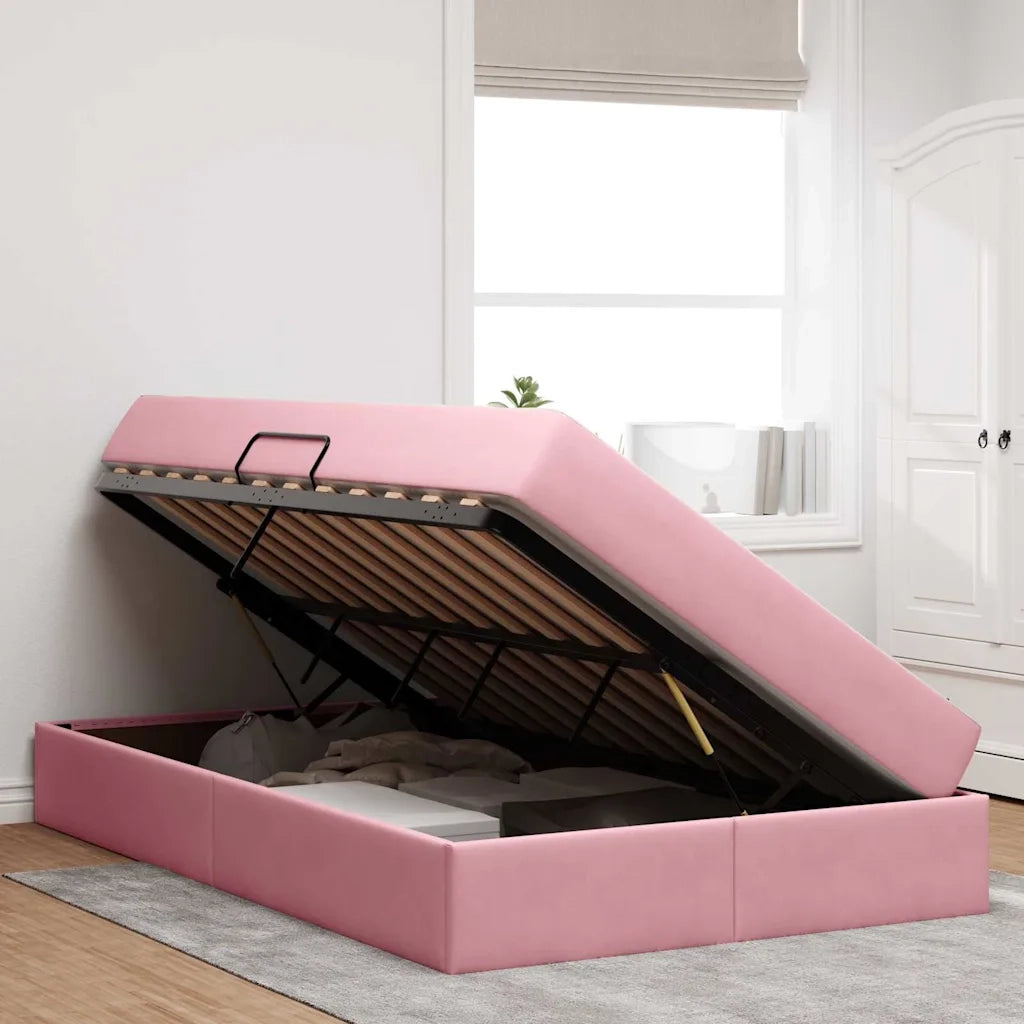 Letto con contenitore e materasso Rosa 120 x 200 cm Velluto