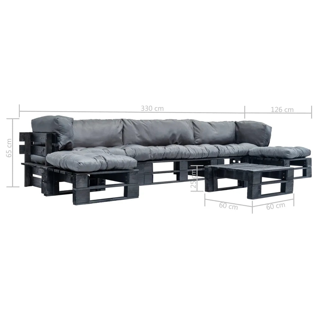 Set Divani da Giardino su Pallet 6 pz Cuscini Grigi in Legno 277434