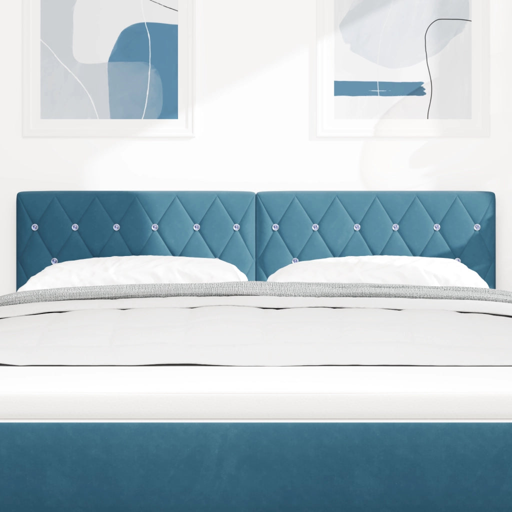 Testiera  con bottoni in cristallo imbottita blu scuro 140 cm in velluto