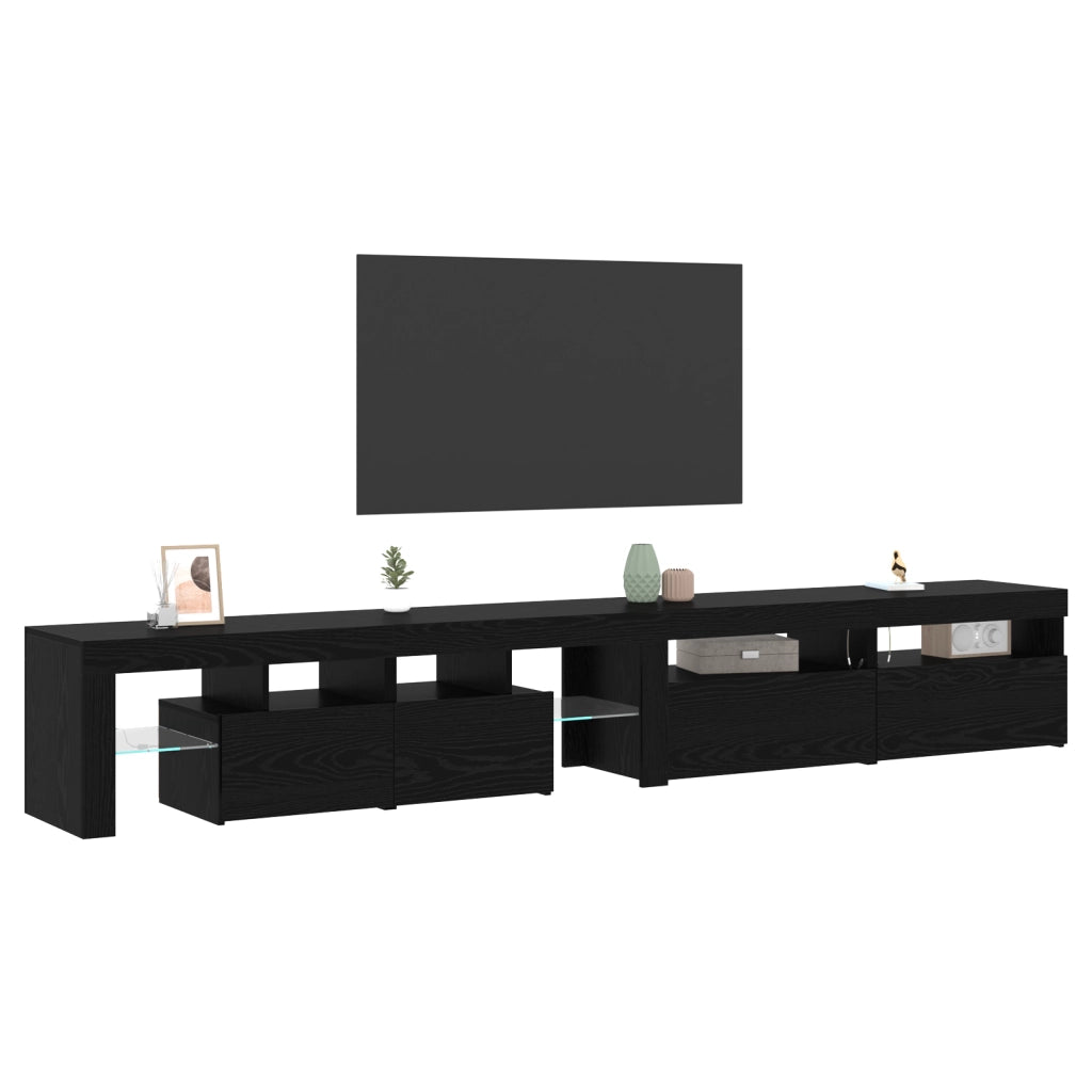 Mobili TV 3 pz con luci LED in rovere nero e legno ingegnerizzato