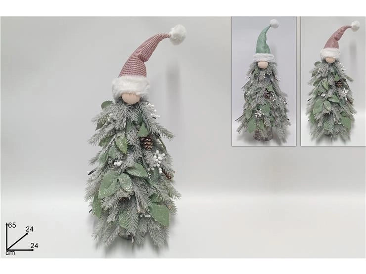 Decorazione Natale Albero con Viso Gnomo e Cappello in Pelliccia 65 cm