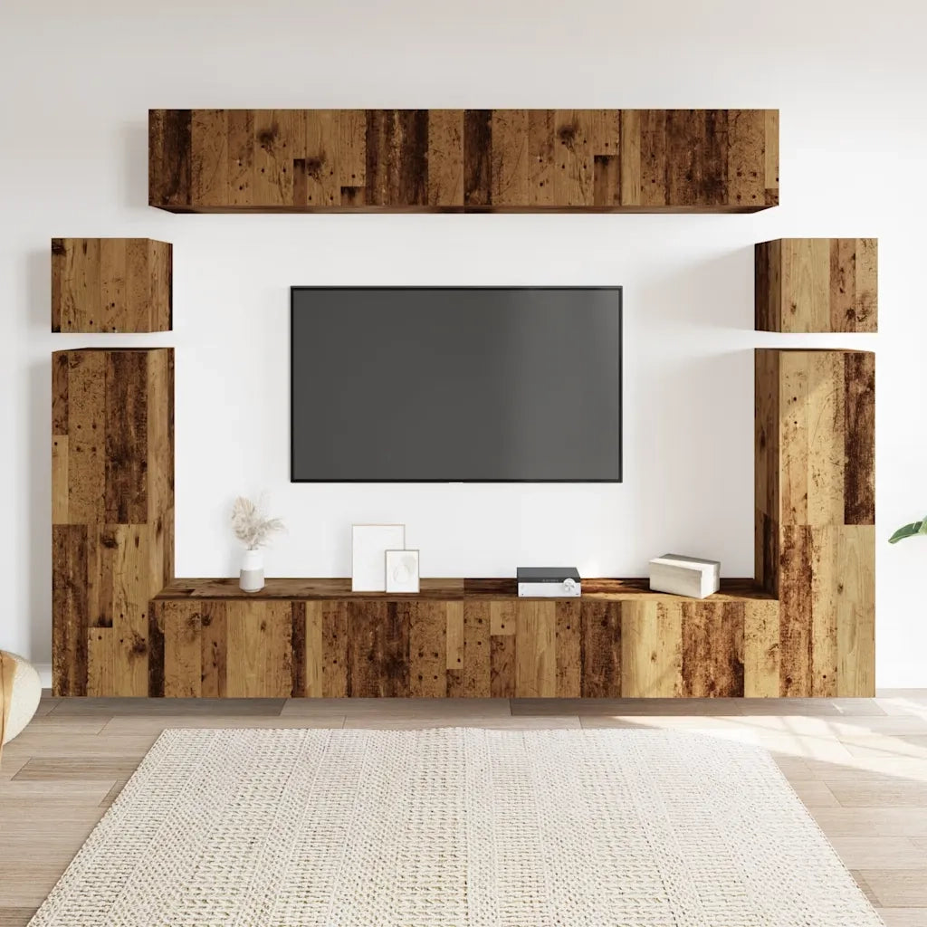 vidaXL Set Mobile TV 8 pz Montato a Parete Legno Antico in Truciolato