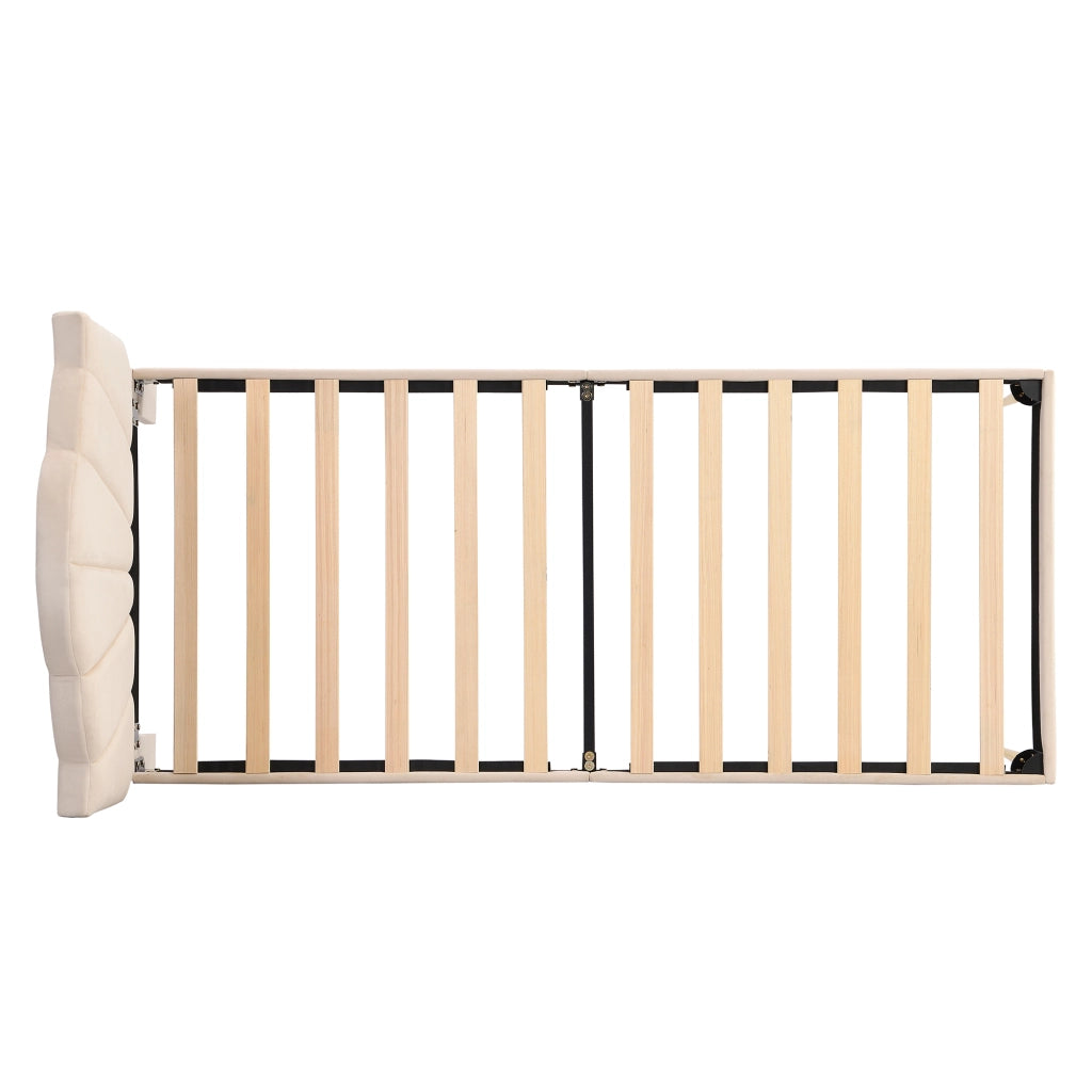 DESMIU Letto Singolo 90 × 200 cm con Testiera Regolabile e Gambe Dorate, senza Materasso, in Velluto Beige