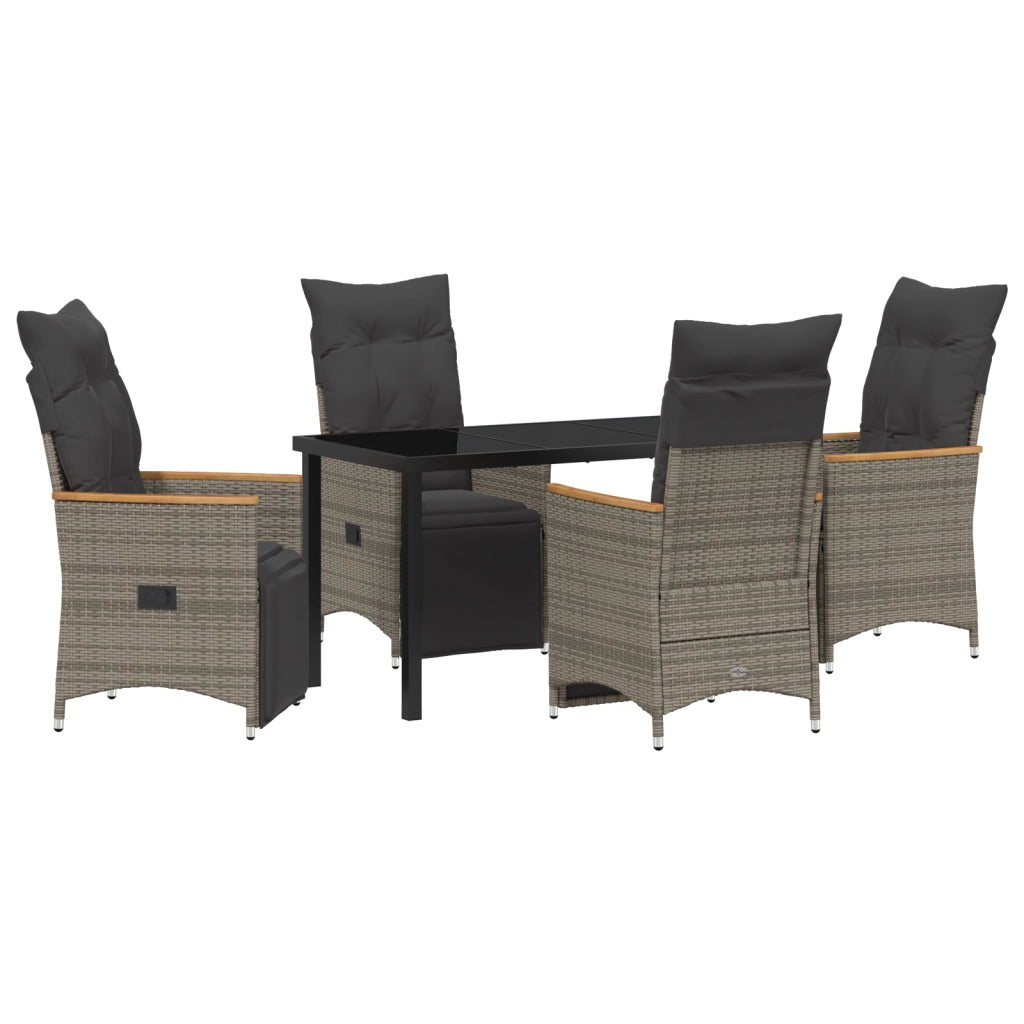 Set da Pranzo per Giardino da 5 pezzi con Cuscini Grigio Polyrattan