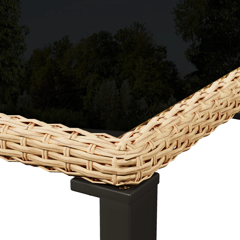 Set da pranzo da giardino con tavolo e 6 sedie in rattan PE con vetro temperato e cuscini sfoderabili