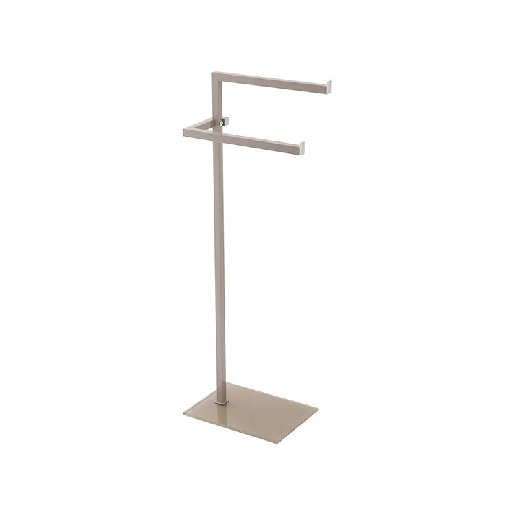 Piantana portasciugamani tortora in acciaio con base in vetro temperato 20x86,5x28 cm Feridras