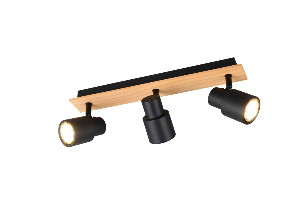 Barra 3 spots, metallo e legno, nero, L 45 cm, Pierre