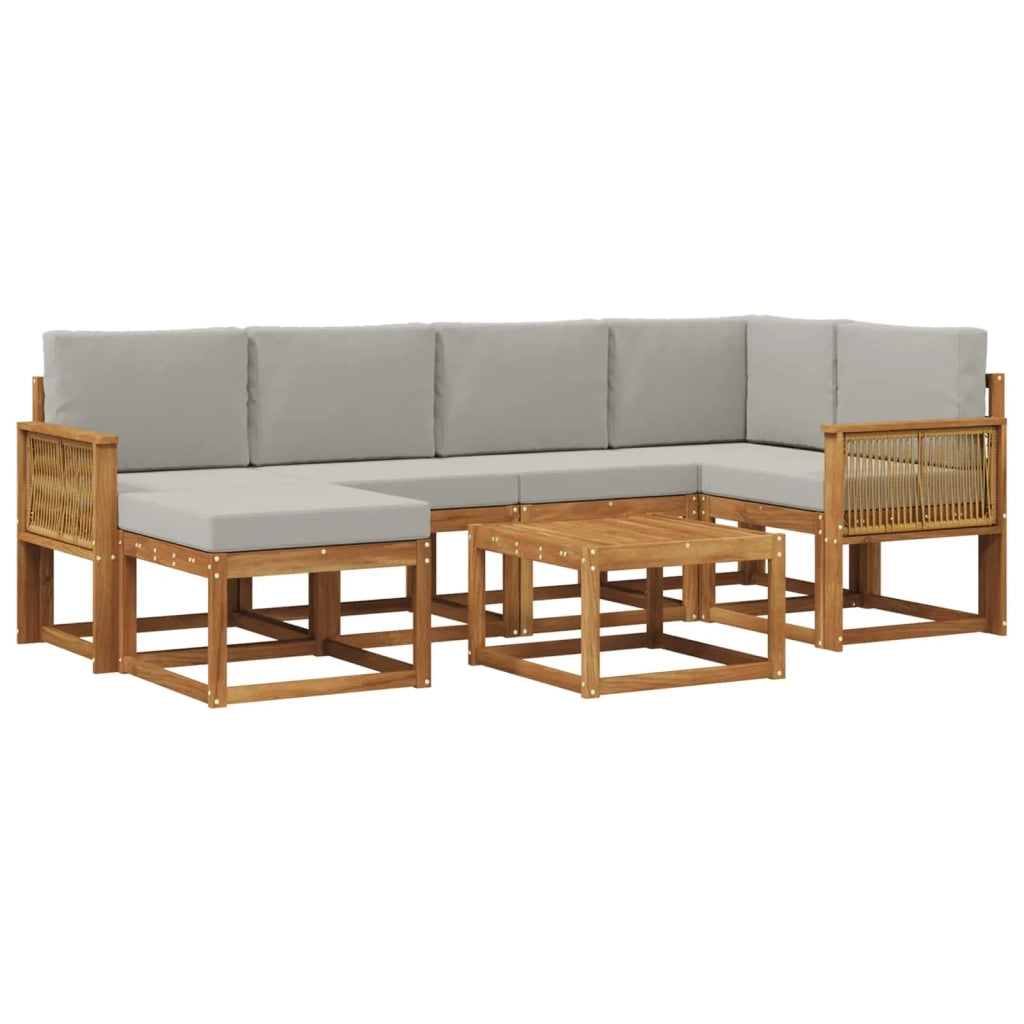 Set di divani da esterno 7 pcs Naturale e Grigio Chiaro
